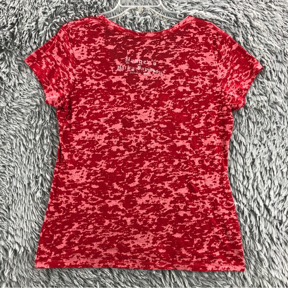Harley Davidson Tshirt Womens Large Burnout Vneck Spellout Red Shirt - Picture 5 of 7